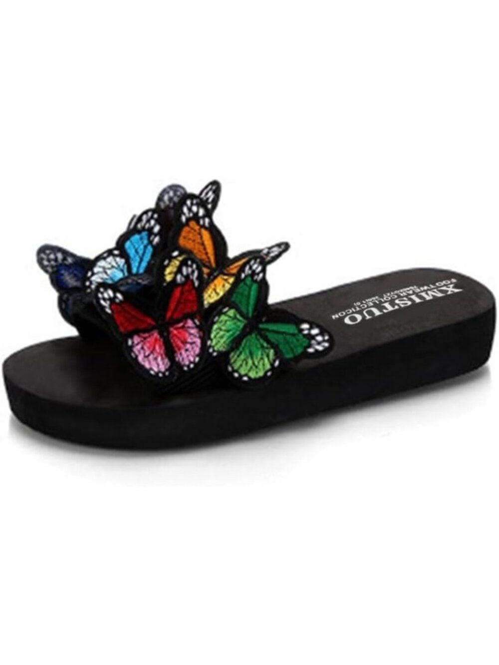 Comfy Summer Flat Slide Sandals for Women - Butterfly Platform, Low Heel